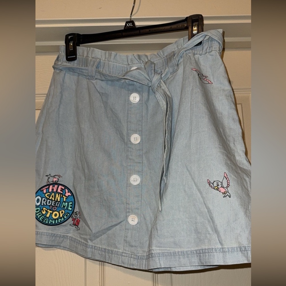 Disney Cinderella Light Blue Embroidered Mini Skirt Size Small